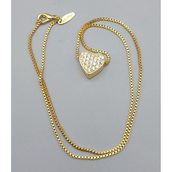 Soho Design Gold Tone Crystal Heart Pendant Necklace Long 25" Box Chain - Picture 4 of 5